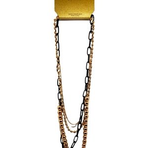 Multiple Layered Mixed Chain Necklace GOLD BEAD, RHINESTONE, AND BLACK CHAIN
